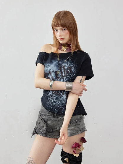 Emoha Off Shoulder Star Print Fitted Cotton Top