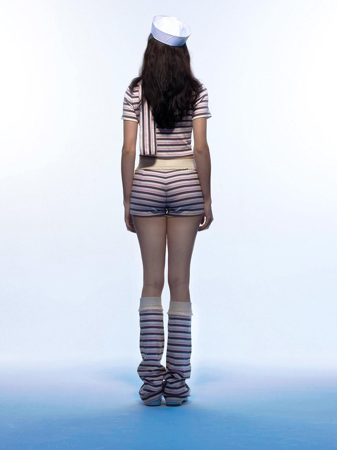Emoha Pink Striped Bow Crewneck Slim Fit Women&