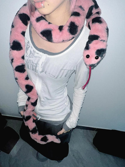 Emoha Pink Y2 K Snake Plush Scarf