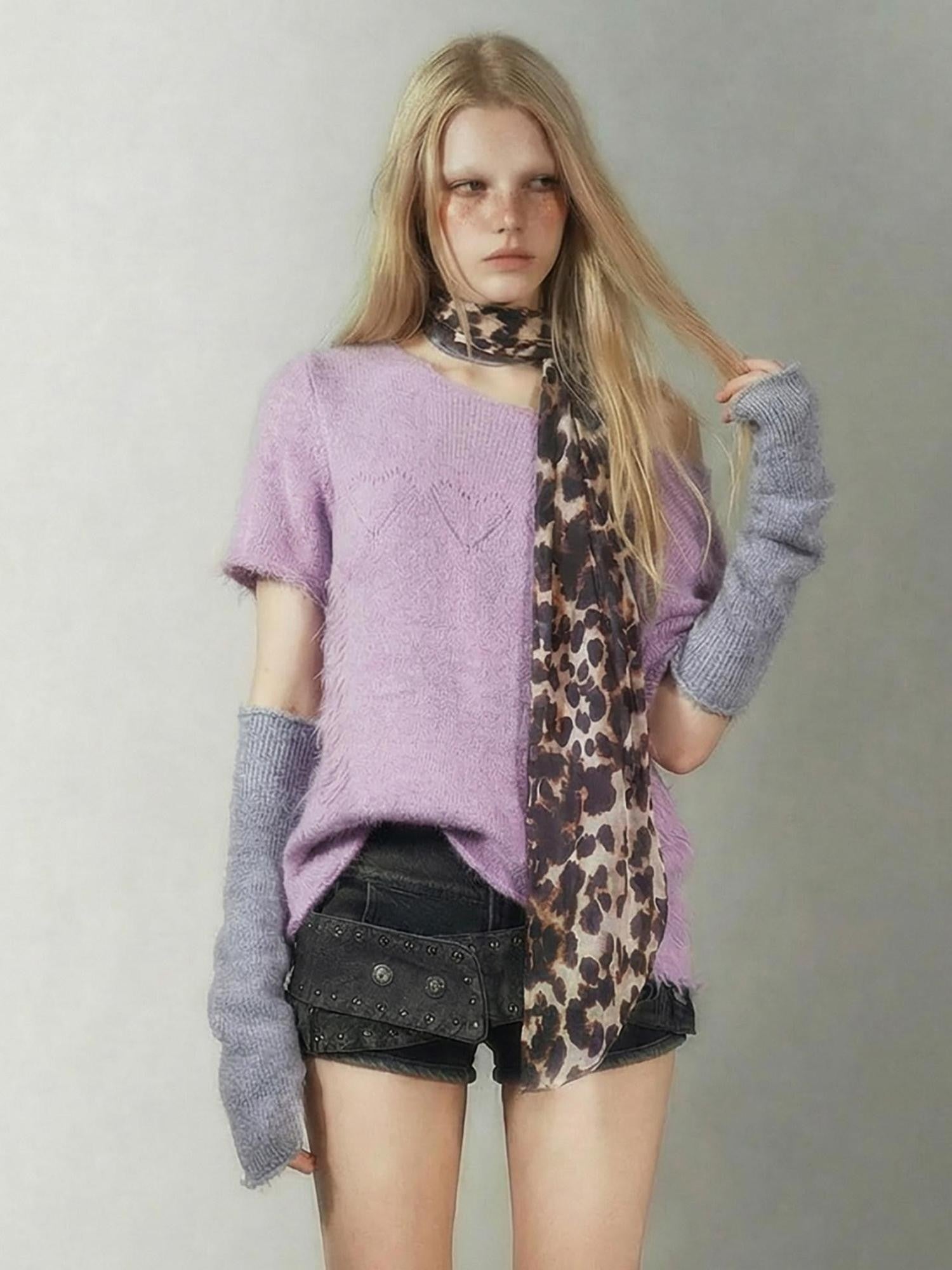 Emoha Punk Distressed Soft Knit Purple Women&