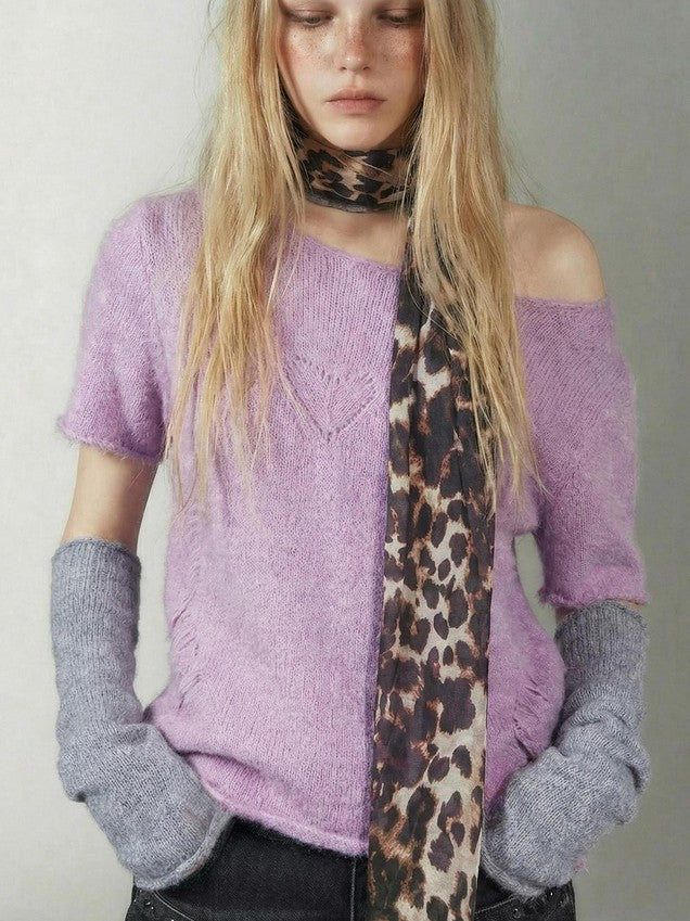 Emoha Punk Distressed Soft Knit Purple Women&