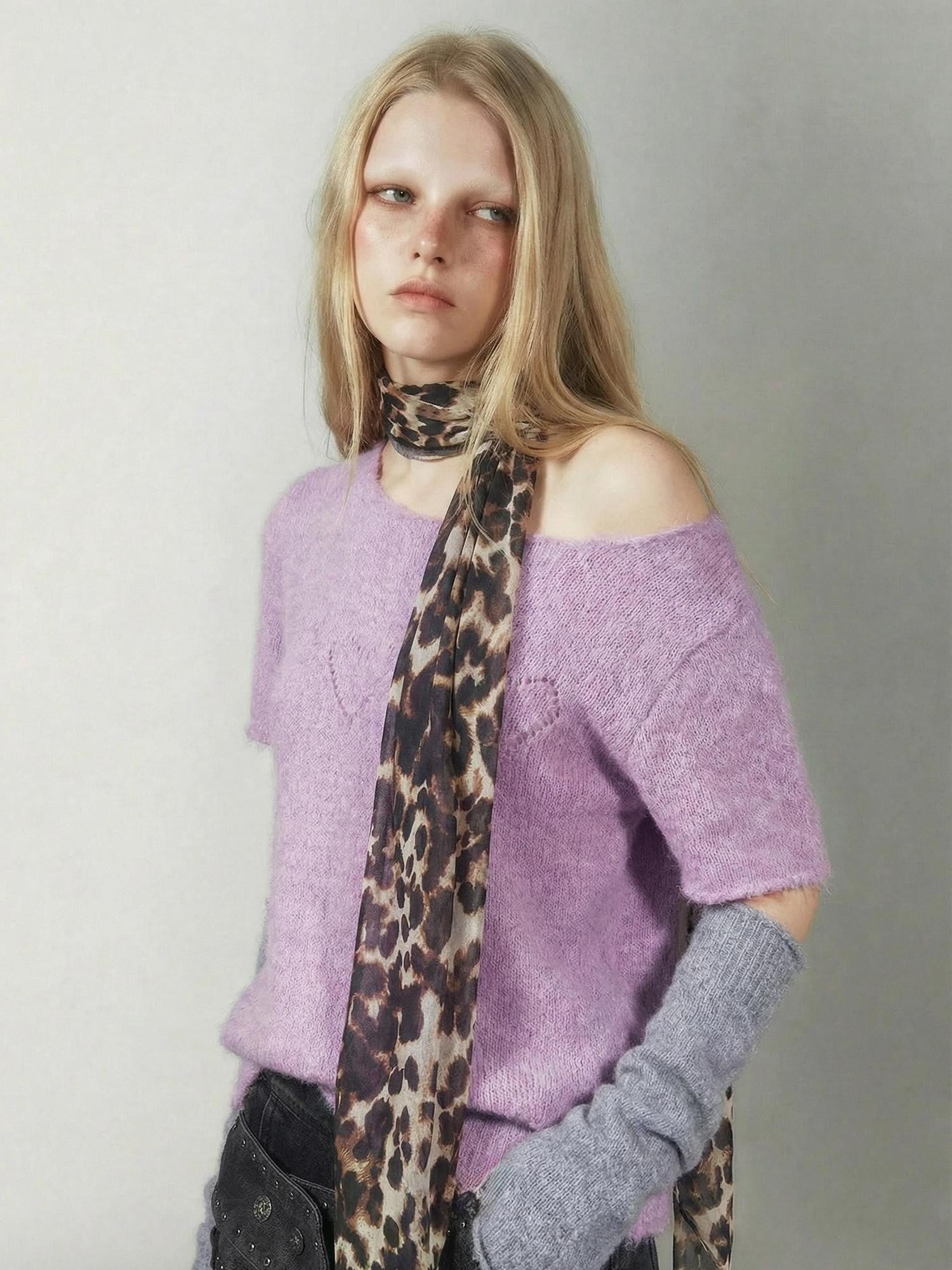 Emoha Punk Distressed Soft Knit Purple Women&