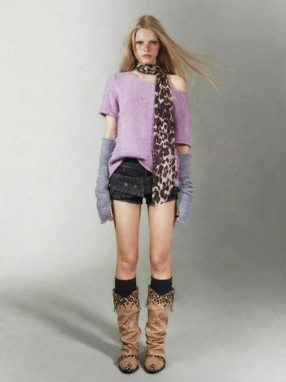 Emoha Punk Distressed Soft Knit Purple Women&