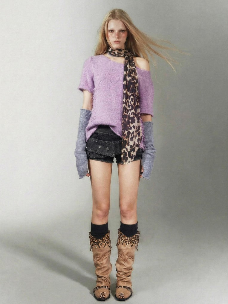 Emoha Punk Distressed Soft Knit Purple Women&