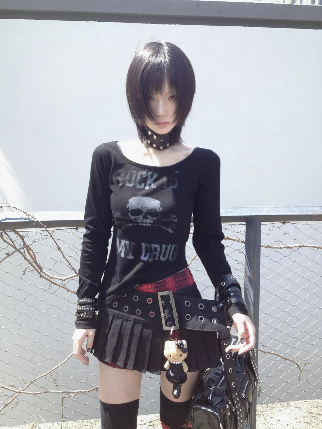 Emoha Punk Gothic Witch Tokyo Y2k Red Black Plaid Pleated Skirt