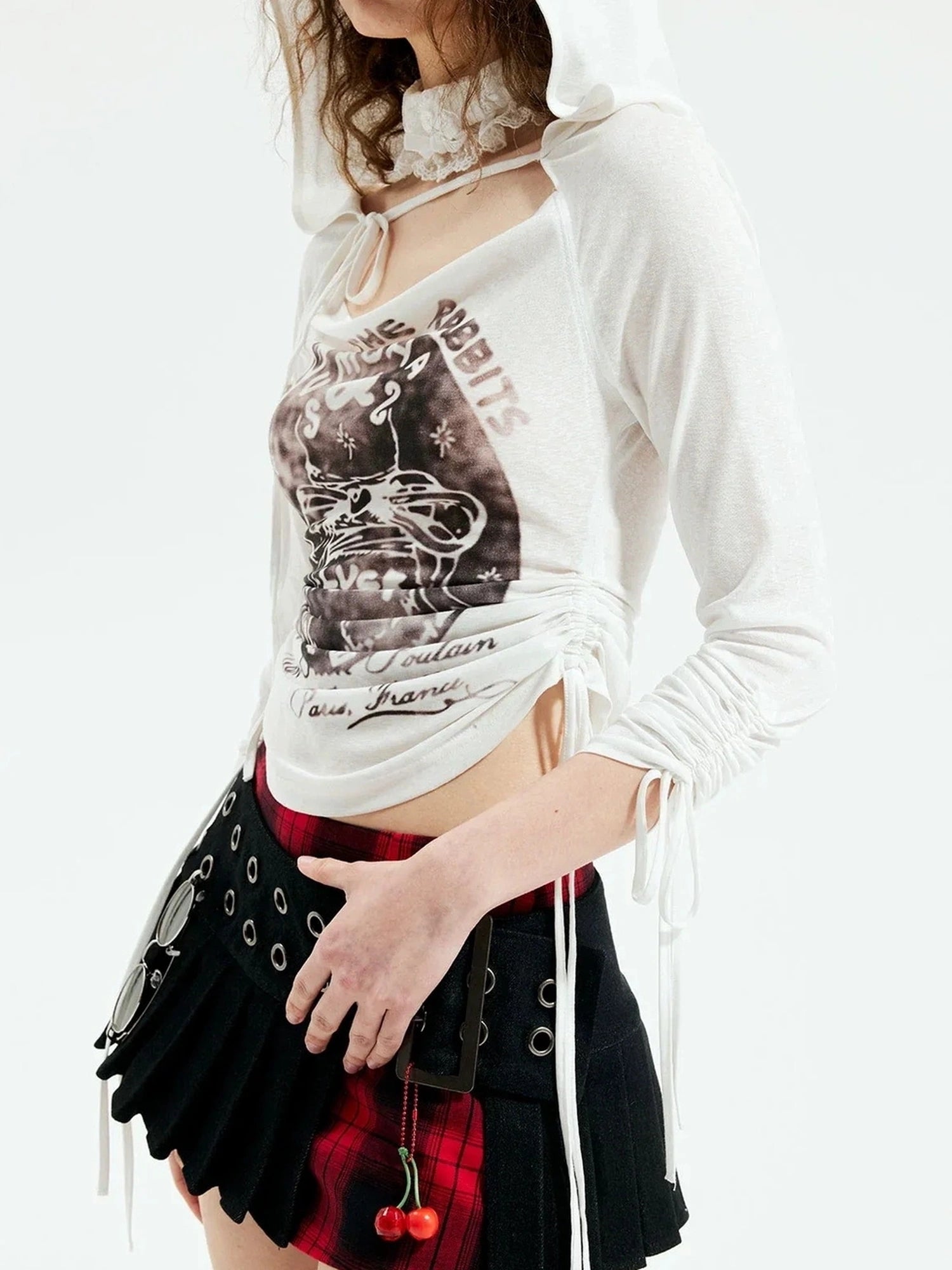 Emoha Punk Gothic Witch Tokyo Y2k Red Black Plaid Pleated Skirt