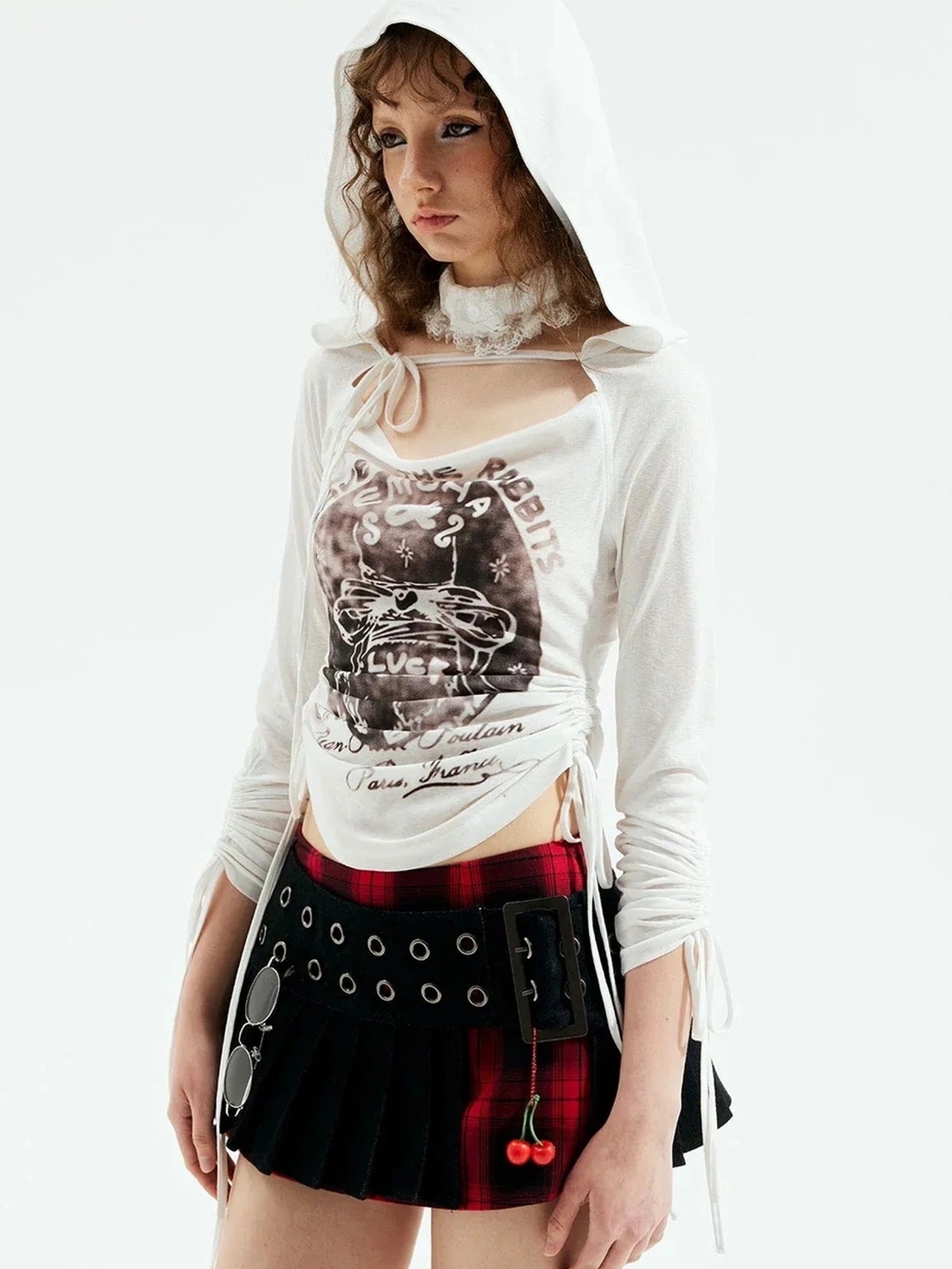 Emoha Punk Gothic Witch Tokyo Y2k Red Black Plaid Pleated Skirt