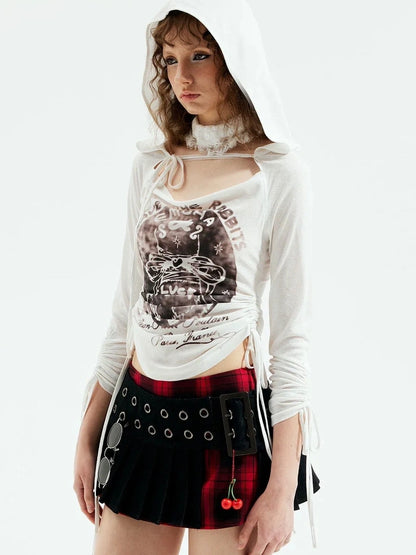 Emoha Punk Gothic Witch Tokyo Y2k Red Black Plaid Pleated Skirt