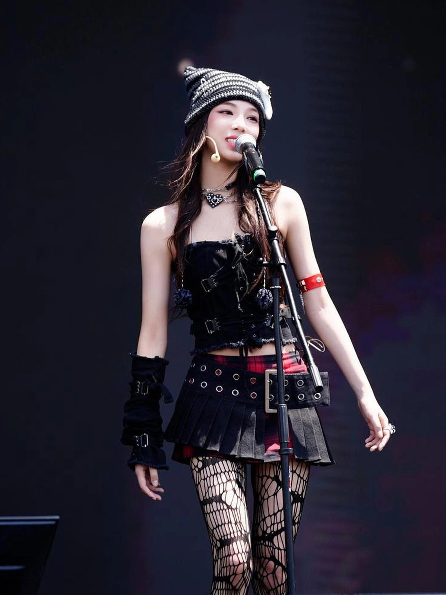 Emoha Punk Gothic Witch Tokyo Y2k Red Black Plaid Pleated Skirt