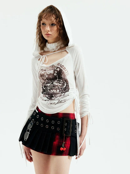 Emoha Punk Gothic Witch Tokyo Y2k Red Black Plaid Pleated Skirt