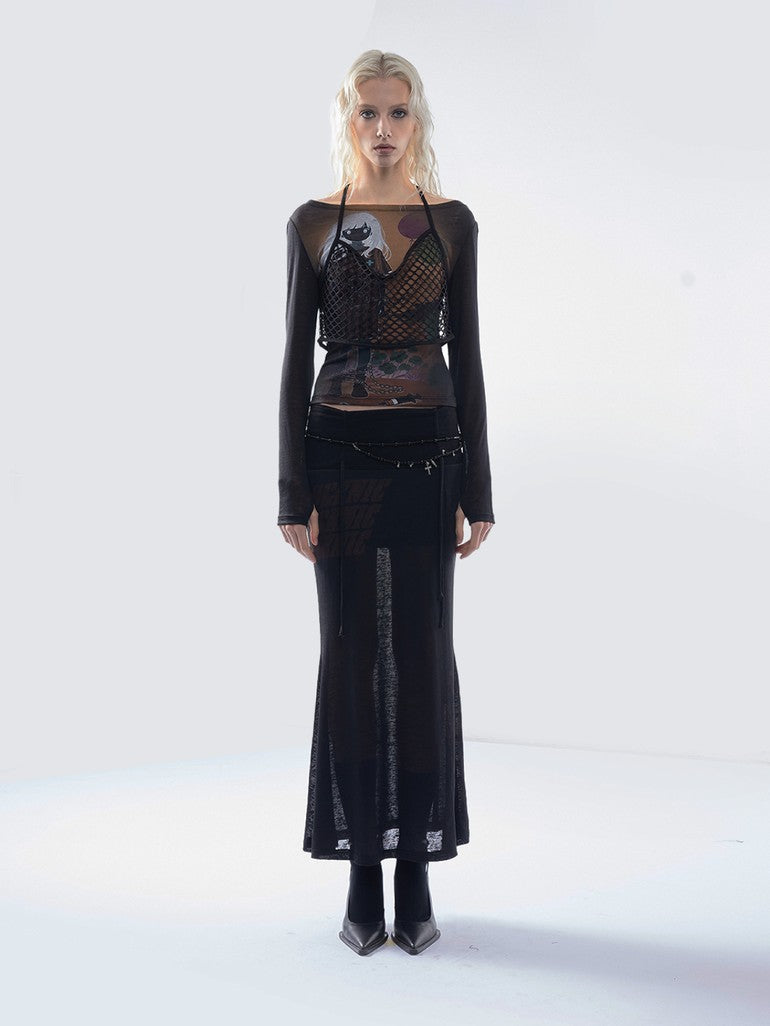 Emoha Punk Letter Print Drawstring Mid Waist Women&