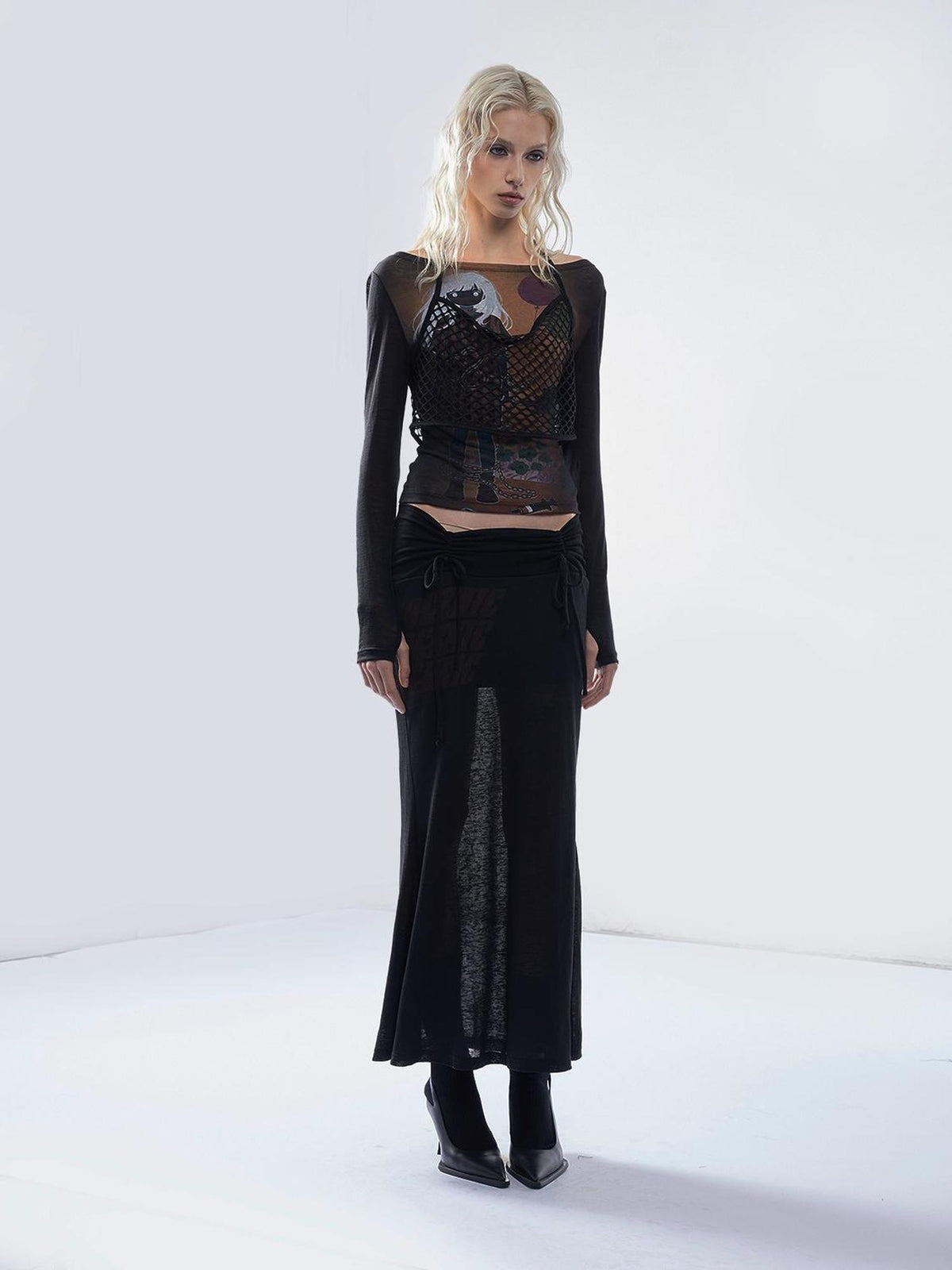 Emoha Punk Letter Print Drawstring Mid Waist Women&