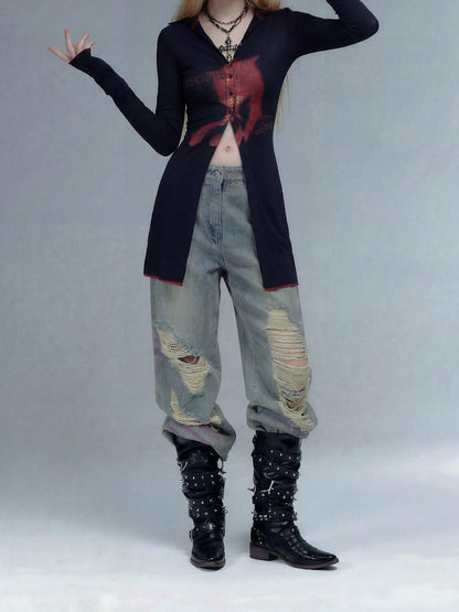 Emoha Punk Rock Band Print Y2k Slim Women&