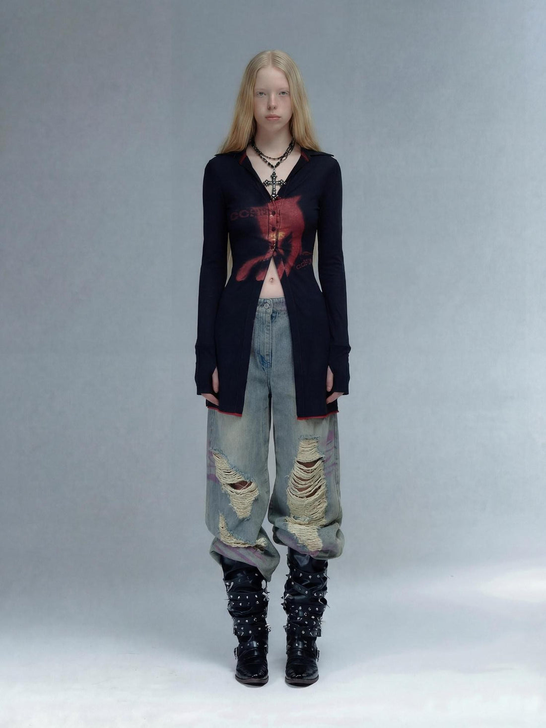 Emoha Punk Rock Band Print Y2k Slim Women&