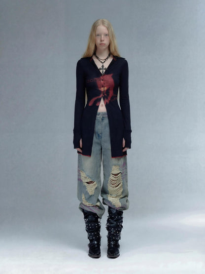 Emoha Punk Rock Band Print Y2k Slim Women&