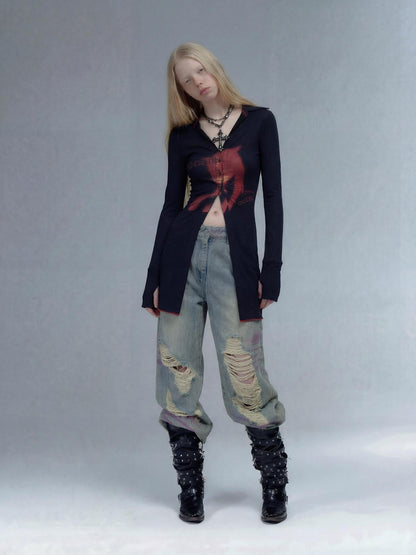 Emoha Punk Rock Band Print Y2k Slim Women&