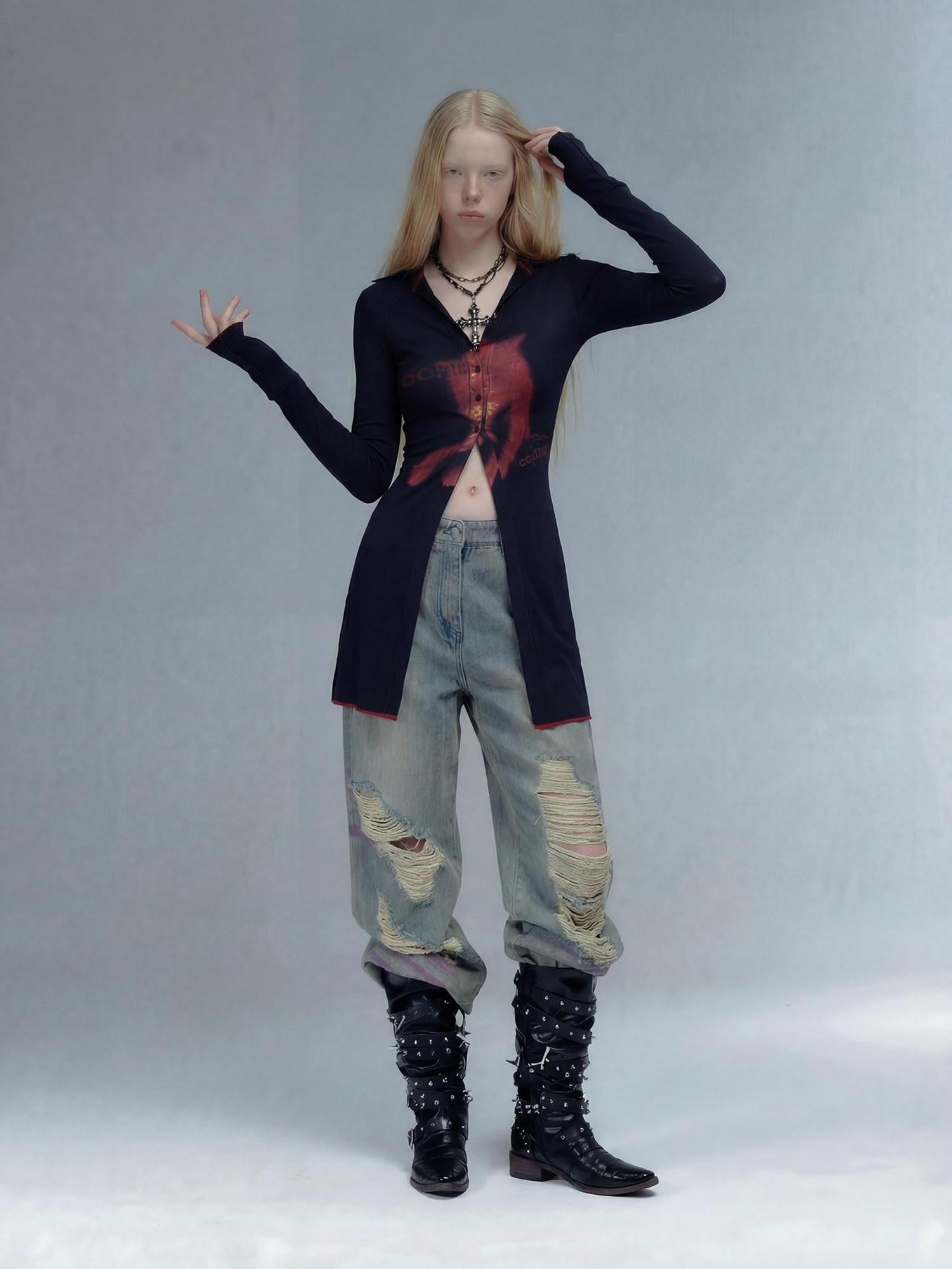Emoha Punk Rock Band Print Y2k Slim Women&