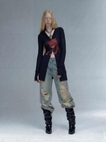 Emoha Punk Rock Band Print Y2k Slim Women&