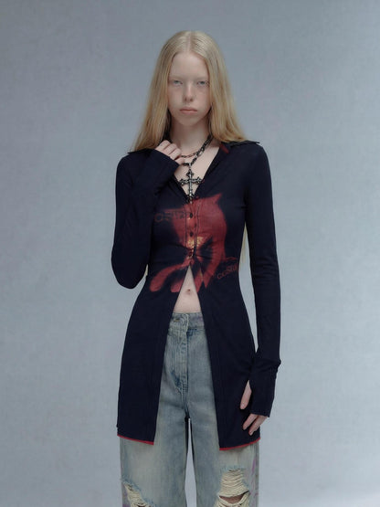 Emoha Punk Rock Band Print Y2k Slim Women&