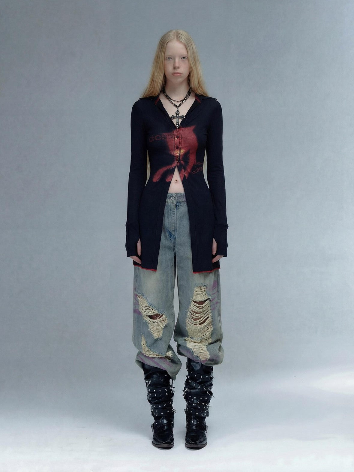 Emoha Punk Rock Band Print Y2k Slim Women&