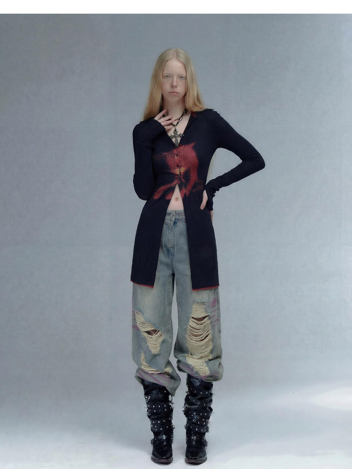Emoha Punk Rock Band Print Y2k Slim Women&
