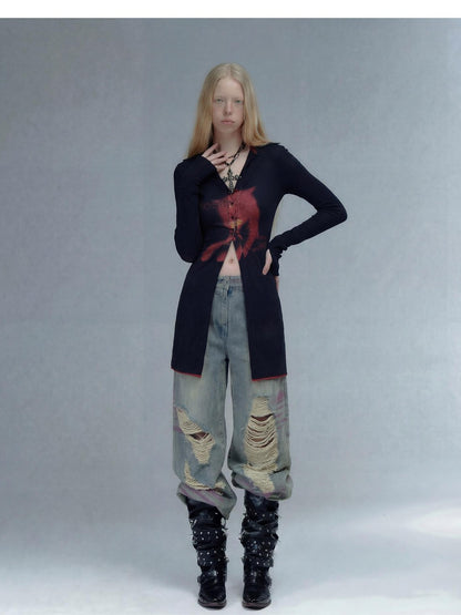 Emoha Punk Rock Band Print Y2k Slim Women&