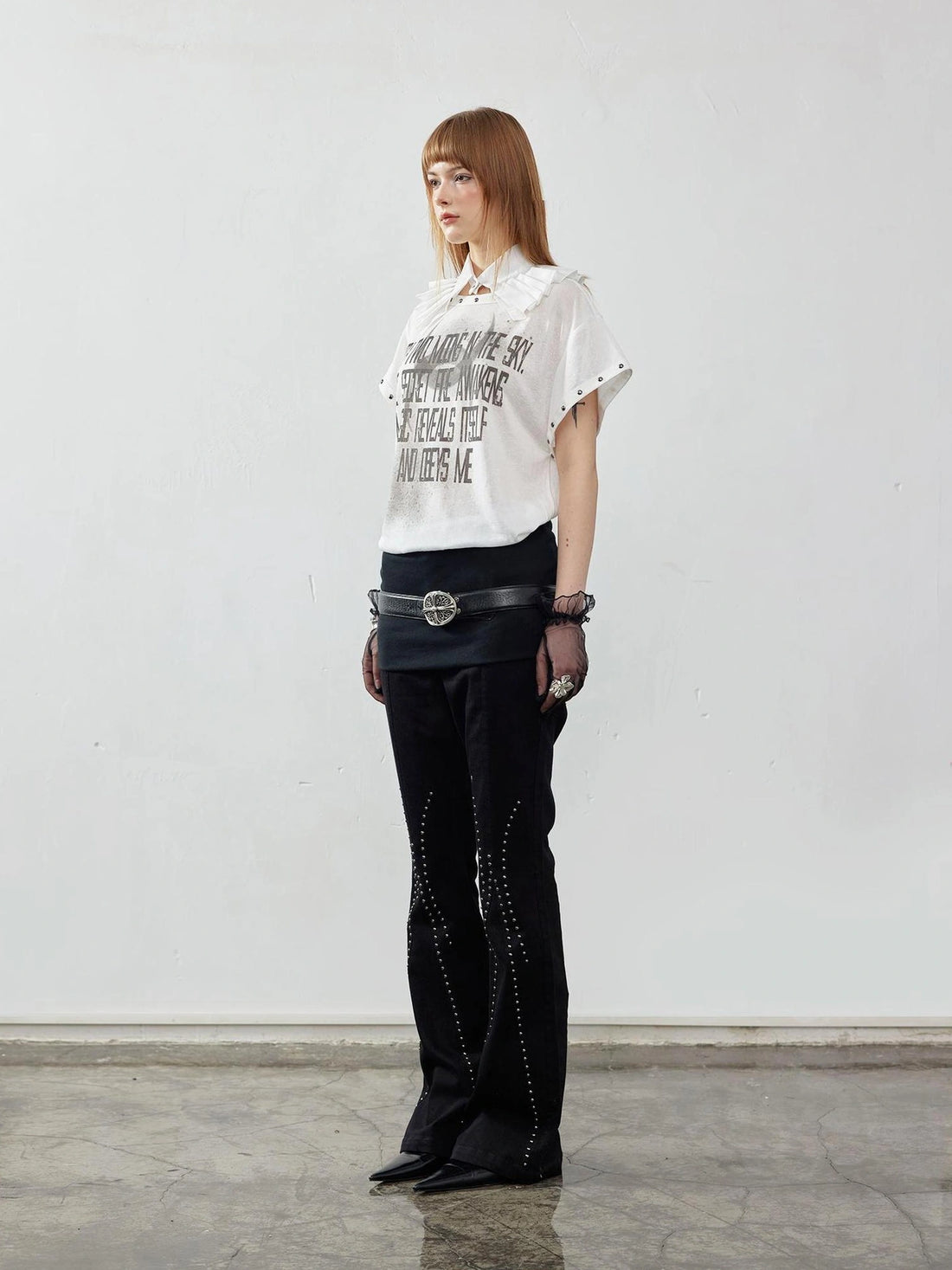 Emoha Punk Studded Print Slit V-neck Dress