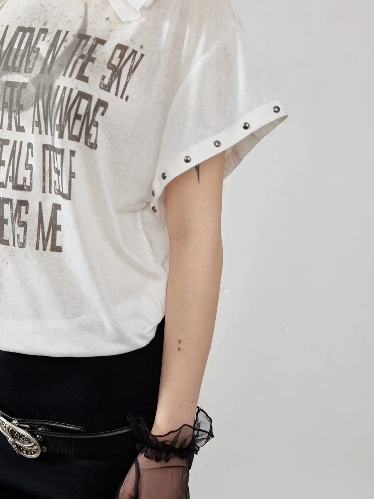 Emoha Punk Studded Print Slit V-neck Dress