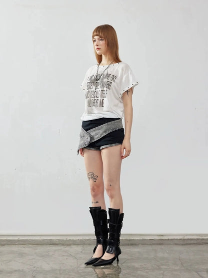 Emoha Punk Studded Print Slit V-neck Dress