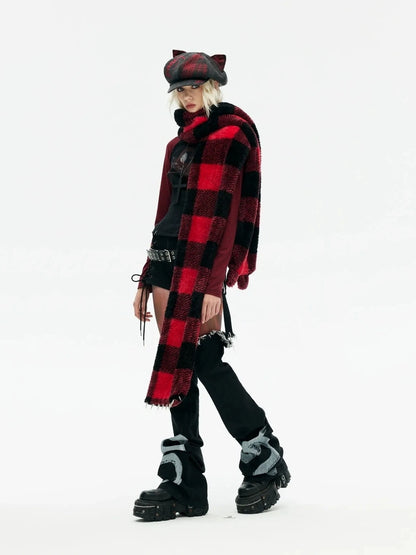 Emoha Punk Y2k Plaid Newsboy Cap With Cat Ears