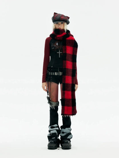 Emoha Punk Y2k Plaid Newsboy Cap With Cat Ears
