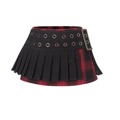 Emoha_Red_Black_Plaid_Punk_Layered_Metal_Buckle_Low_Rise_Women&