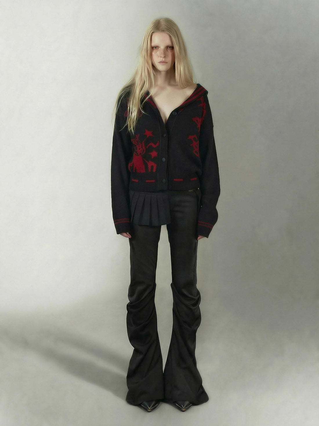 Emoha Red Black Punk Sailor Animal Character Knit Women&