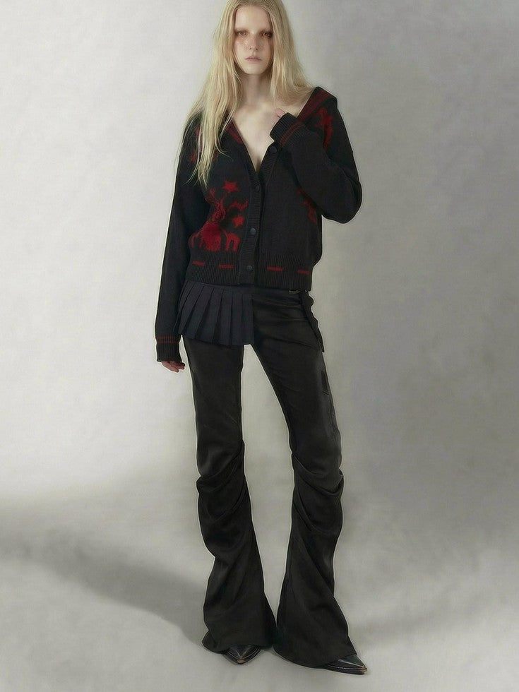 Emoha Red Black Punk Sailor Animal Character Knit Women&