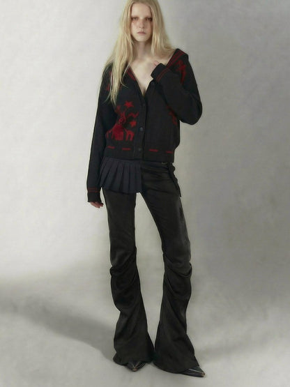Emoha Red Black Punk Sailor Animal Character Knit Women&