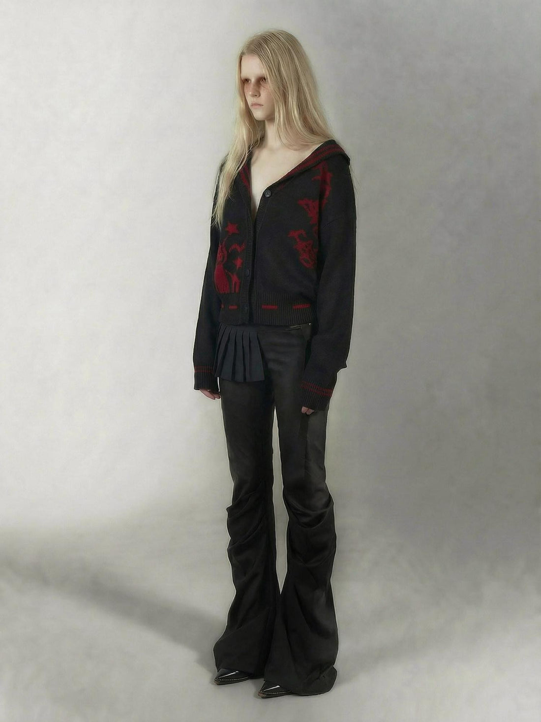 Emoha Red Black Punk Sailor Animal Character Knit Women&