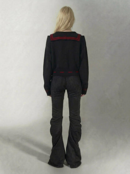 Emoha Red Black Punk Sailor Animal Character Knit Women&