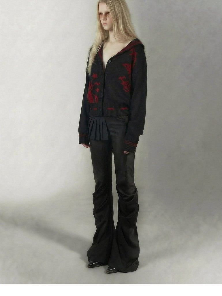 Emoha Red Black Punk Sailor Animal Character Knit Women&