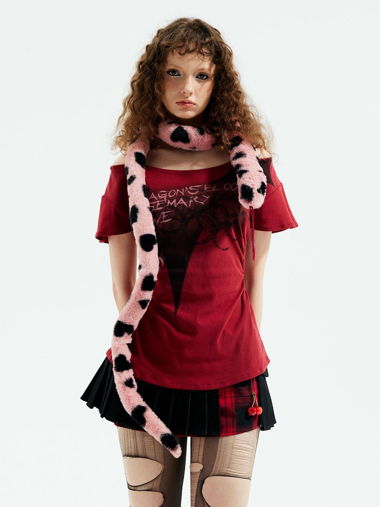 Emoha Red Punk Witch Letter Print Slim Fit Women&