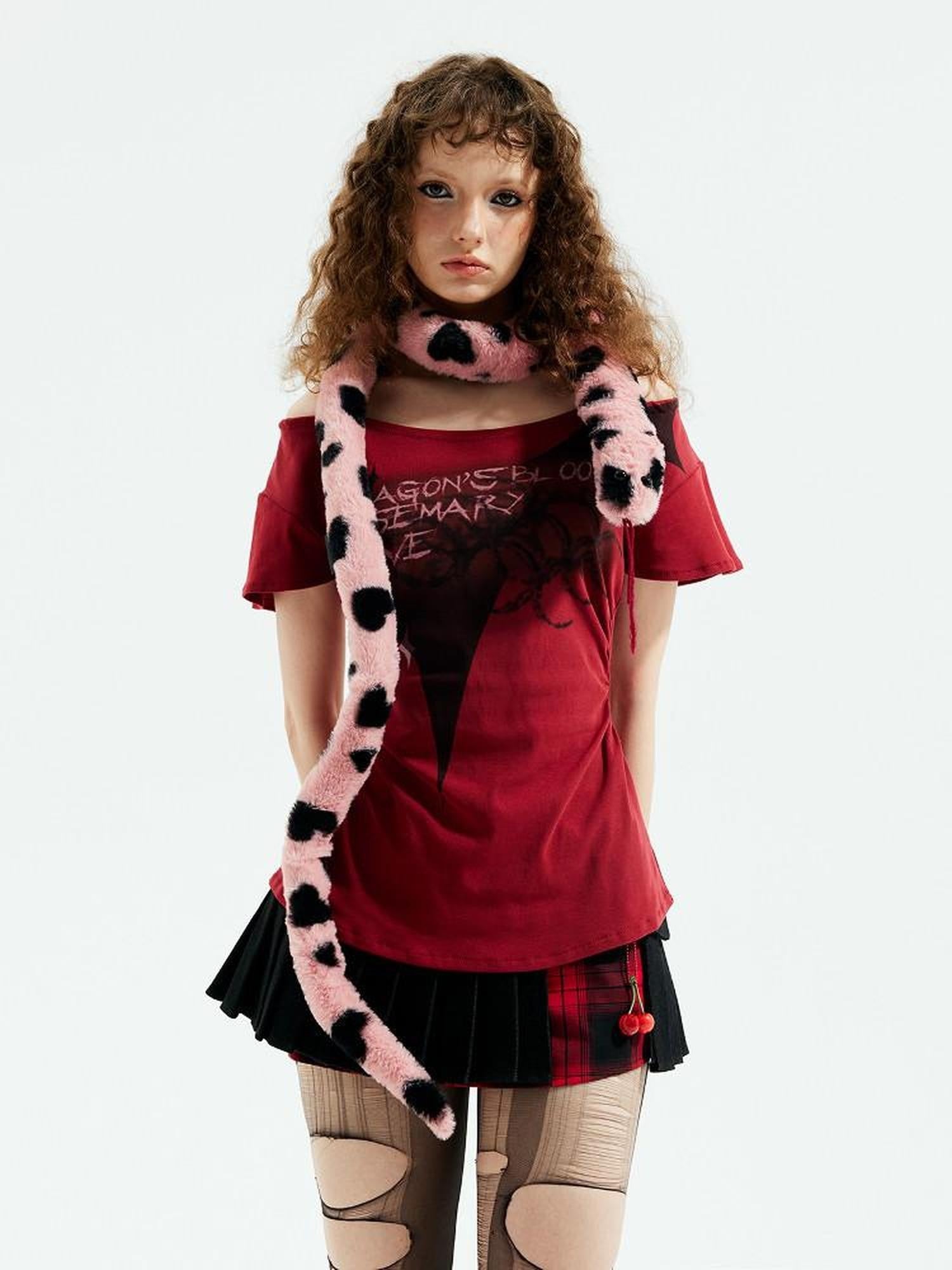 Emoha Red Punk Witch Letter Print Slim Fit Women&