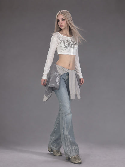 Emoha Rhinestone Studded Vintage Wash Low Rise Slim Fit Women&
