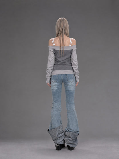 Emoha Rhinestone Studded Vintage Wash Low Rise Slim Fit Women&