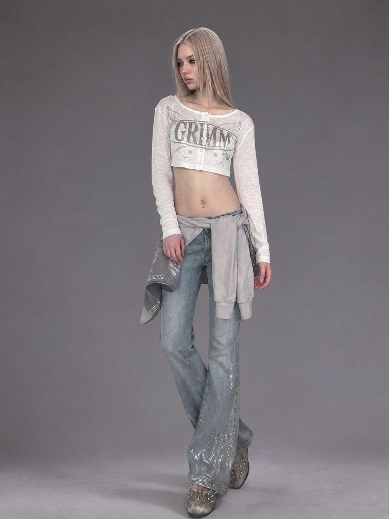 Emoha Rhinestone Studded Vintage Wash Low Rise Slim Fit Women&
