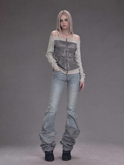 Emoha Rhinestone Studded Vintage Wash Low Rise Slim Fit Women&