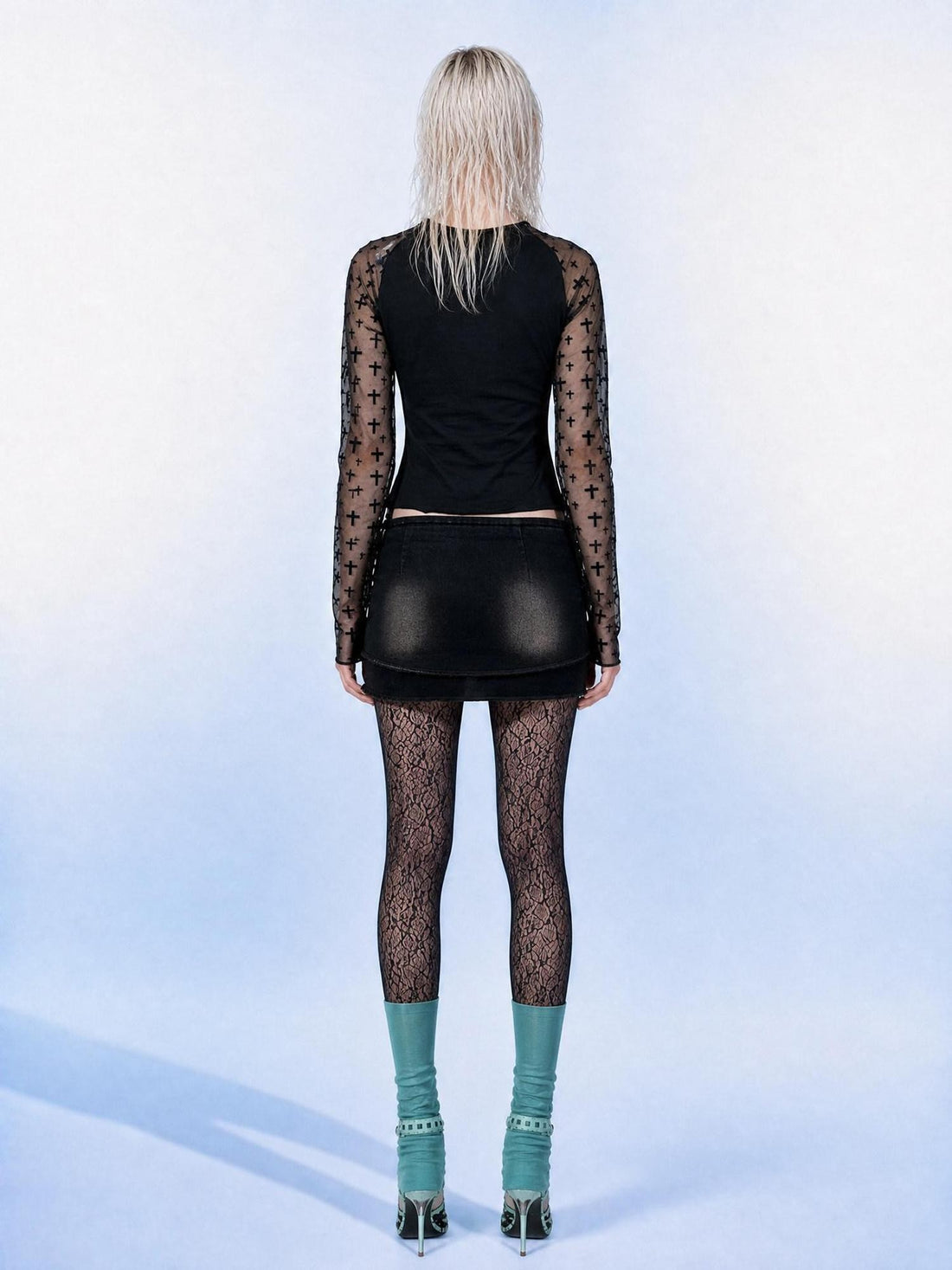 Emoha Sheer Mesh Letter Print Cropped Slim Women&