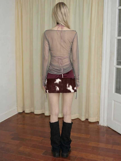Emoha Sheer Punk Skull Print Asymmetrical Drawcord Women&