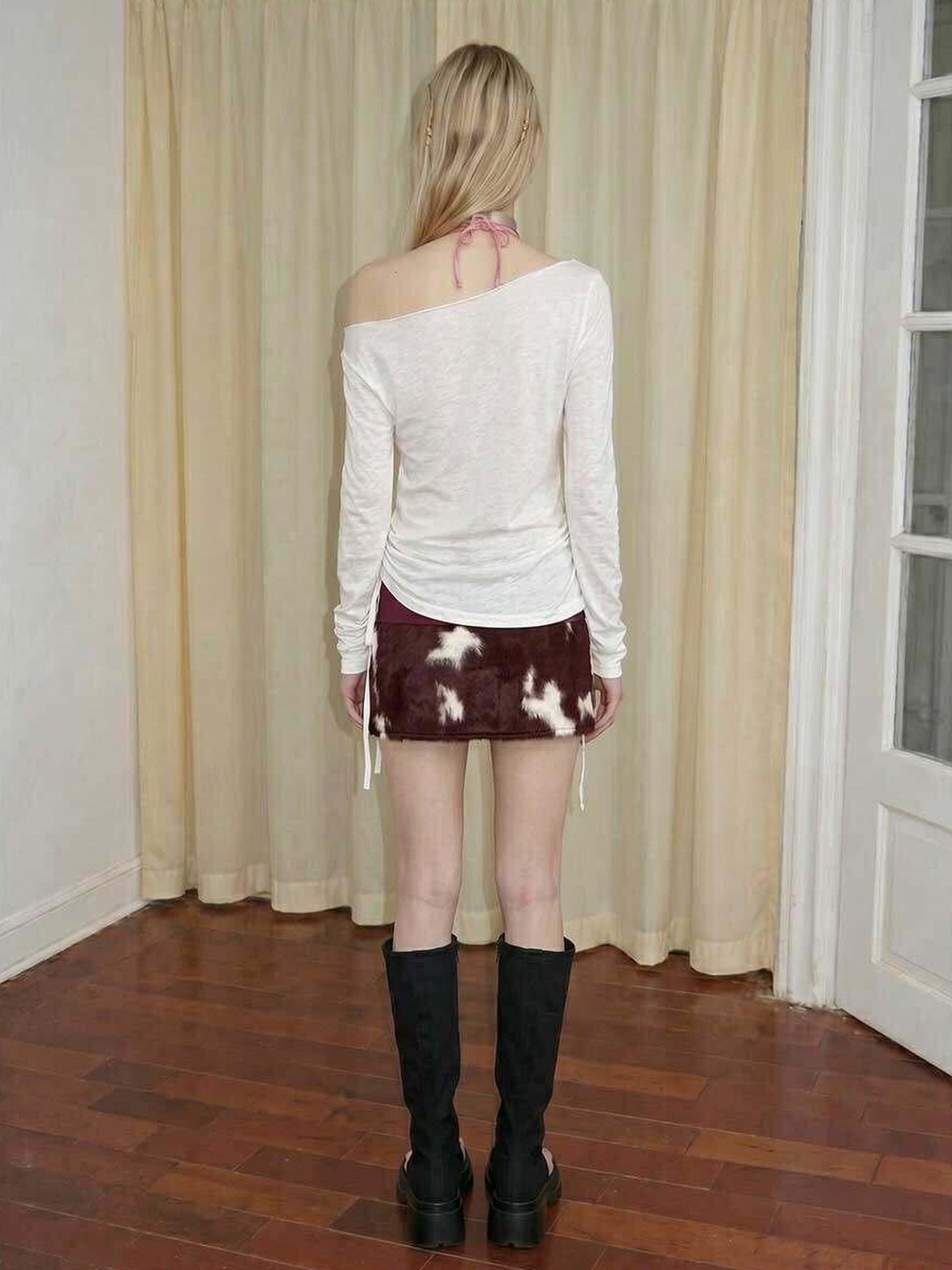 Emoha Sheer Punk Skull Print Asymmetrical Drawcord Women&