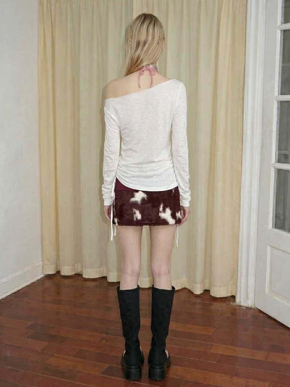 Emoha Sheer Punk Skull Print Asymmetrical Drawcord Women&