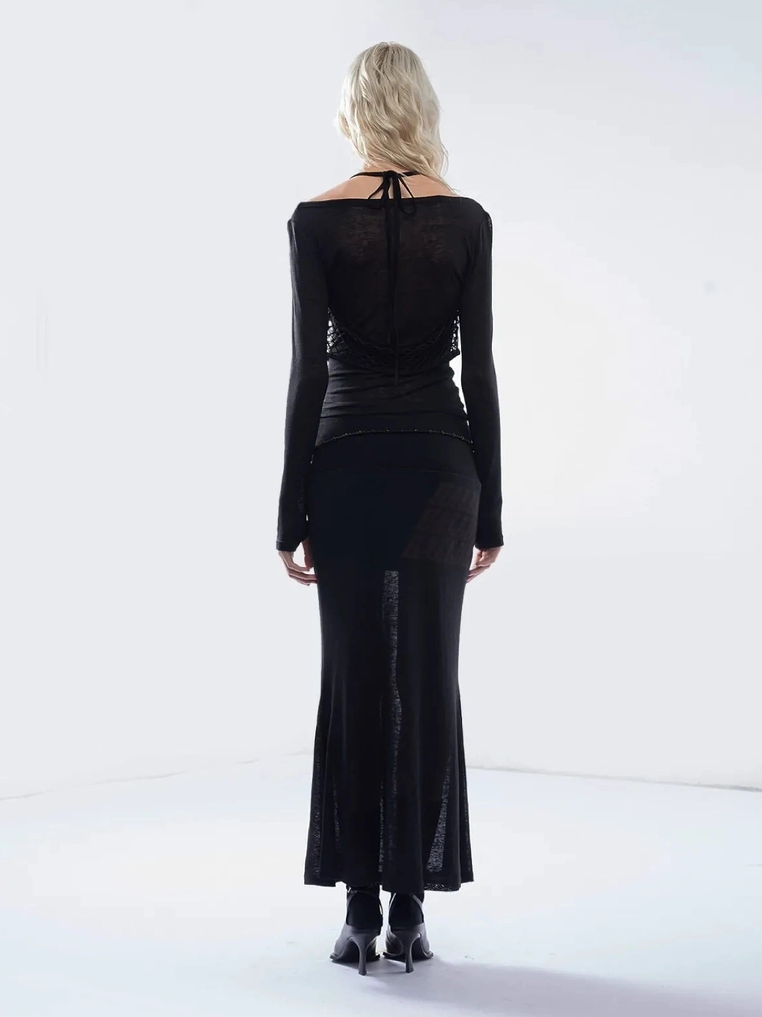 Emoha Sheer Y2K Mesh Spliced T-shirt With Tie Detail