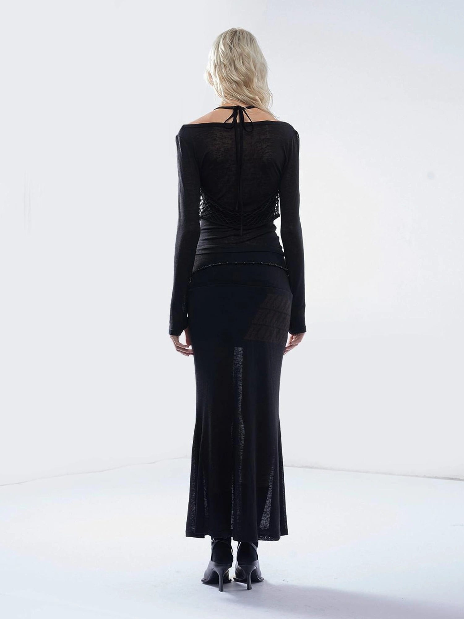 Emoha Sheer Y2K Mesh Spliced T-shirt With Tie Detail